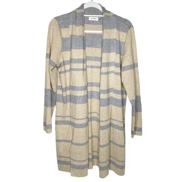 Calvin Klein Striped Heavy Knit Cardigan Large - Picture 2 of 10